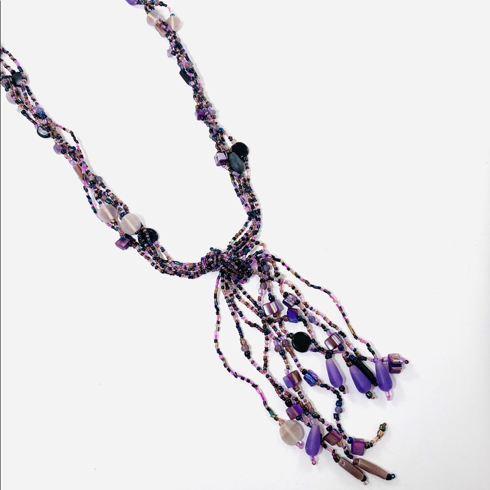 Necklace - Long Purple Beaded Multistrand Tassel
